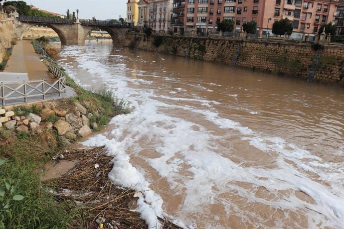 Imagen del río Segura con espuma a su paso por Murcia