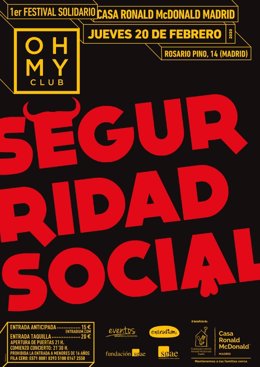 Cartel del concierto solidario de Seguridad Social en Madrid.