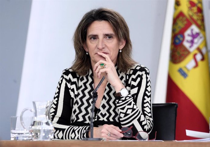 La vicepresidenta de Transición Ecológica, Teresa Ribera, comparece en rueda de prensa ante los medios de comunicación tras el primer Consejo de Ministros celebrado en martes en Moncloa, Madrid (España), a 21 de enero de 2020.