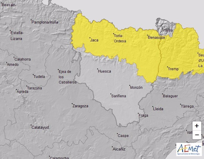 Aviso amarillo por nevadas en el Pirineo y lluvias en otros puntos de la provincia de Huesca