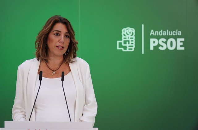 La secretaria general del PSOE-A, Susana Díaz, en rueda de prensa en la sede regional del PSOE-A en una imagen de archivo