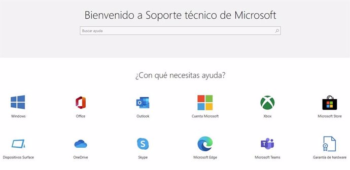 Página de soporte técnico de Microsoft