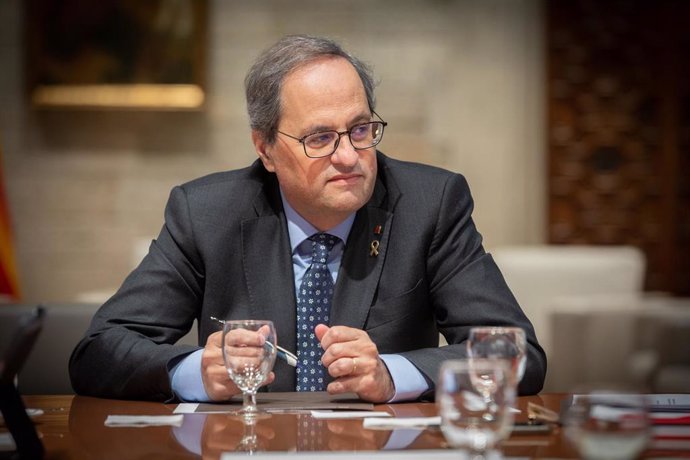 El preisident de la Generalitat, Quim Torra, durante la reunión del Govern  con motivo de los efectos del temporal 'Gloria', en Barcelona /Catalunya (España), a 24 de enero de 2020.