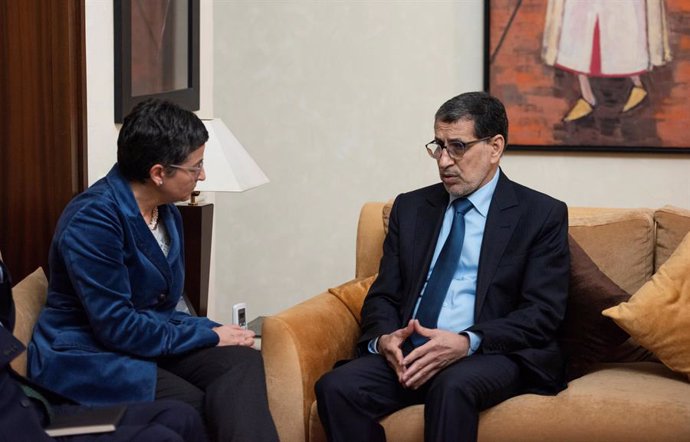 La ministra de Asuntos Exteriores, Unión Europea y Cooperación, Arancha González Laya en su reunión con el jefe de Gobierno del Reino de Marruecos, El Othmani, en Rabat (Marruecos), a 24 de enero de 2020.