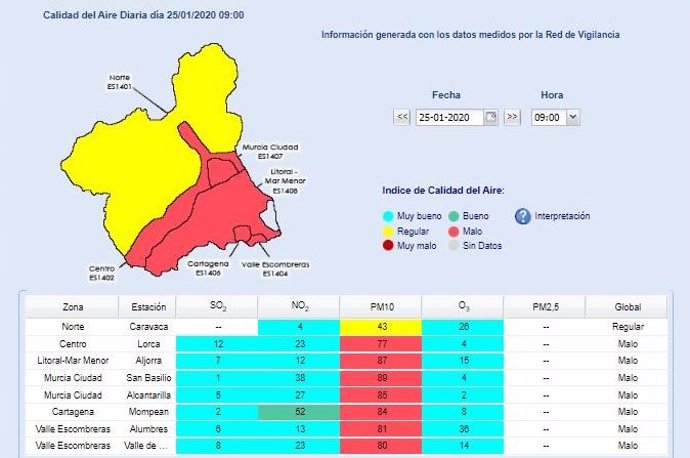 Actualización del mapa de la calidad del aire