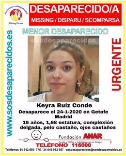 Keyra Ruíz Conde, adolescente desaparecida en Getafe