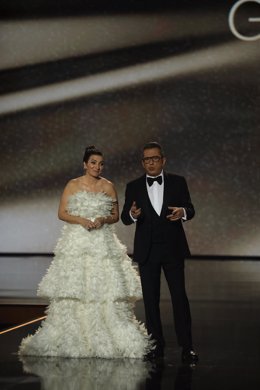 Los presentadores Andreu Buenafuente y Silvia Abril, durante la gala de entrega de los Premios Goya 2020 en Málaga (Andalucía, España), a 25 de enero de 2020.