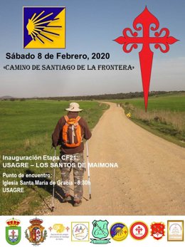 Cartel de la etapa del Camino Jacobeo de la Frontera que une Usagre con Los Santos de Maimona