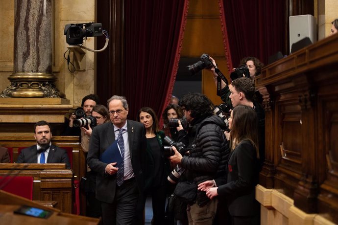 El president de la Generalitat, Quim Torra, en el ple del Parlament, 27 de gener del 2020.