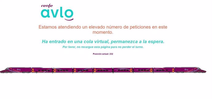 Imatge que presentava la web www.avlorenfe.com als pocs minuts d'iniciar-se la venda d'AVLO