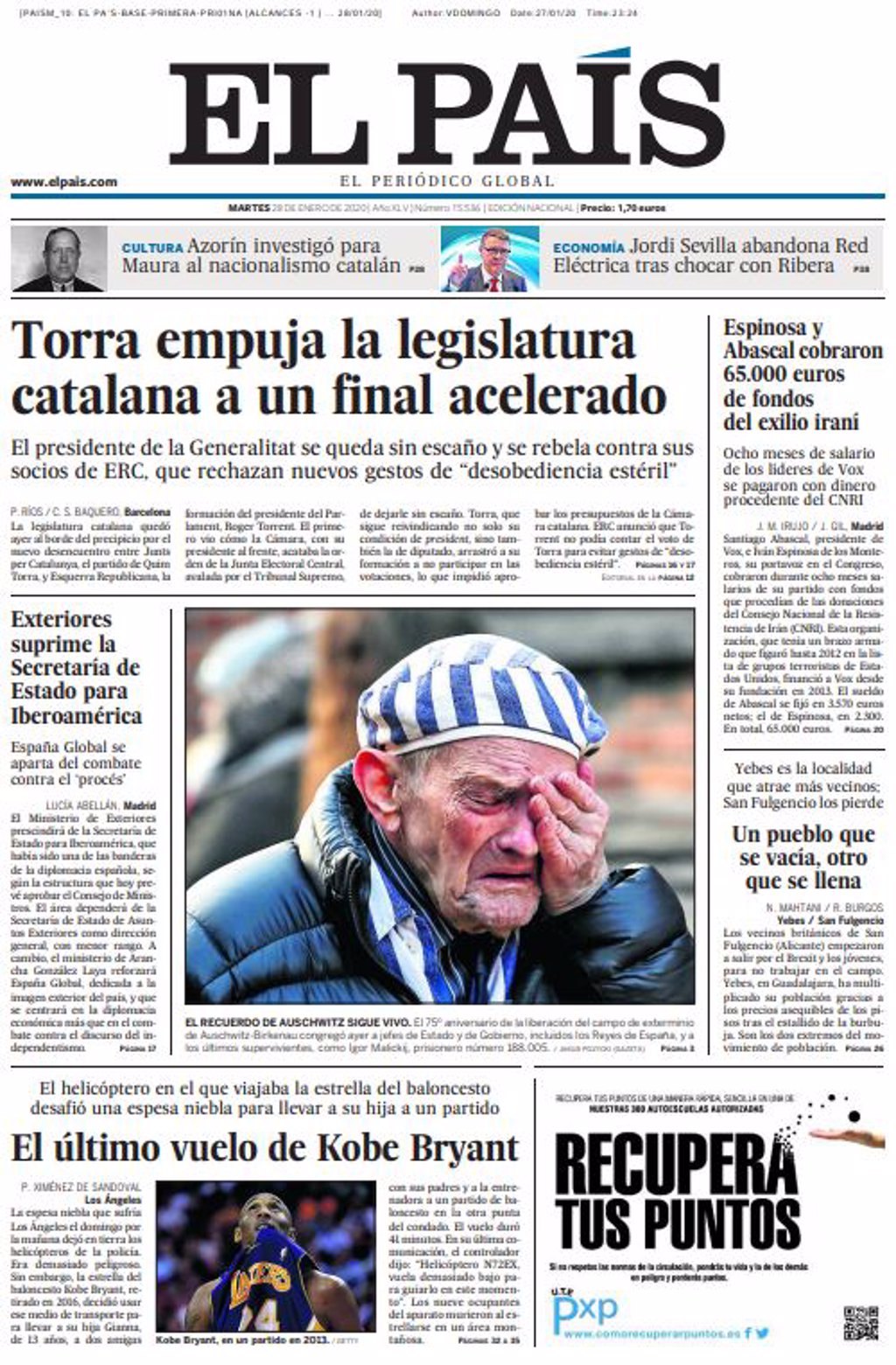 Las portadas de los periódicos del martes de enero de