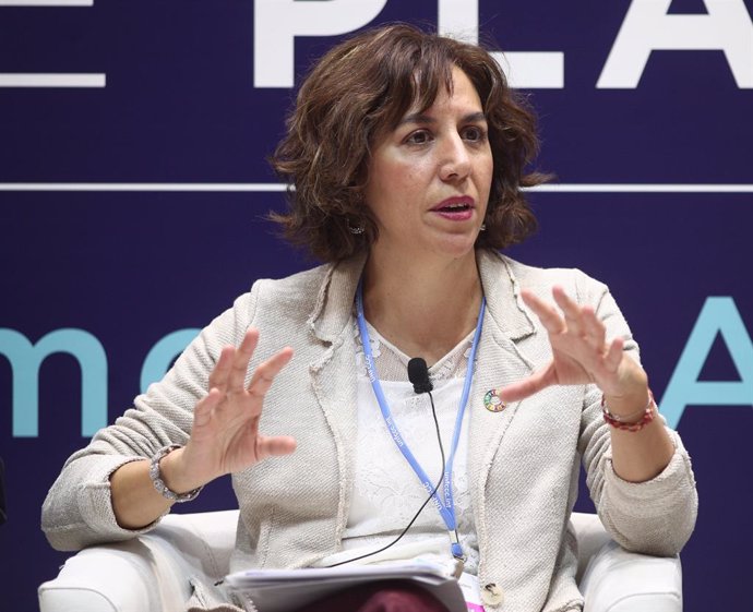 La secretria d'Estat d'Espanya Global, Irene Lozano, intervé en la conferncia sobre 'Desinfromación i negacionismo del canvi climtic' durant la desena jornada de la Conferncia de Nacions Unides sobre el Canvi Climtic (COP25)