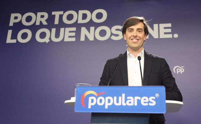 El vicesecretario de Comunicación del Partido Popular, Pablo Montesinos, en una rueda de prensa en la sede del partido, en Madrid.