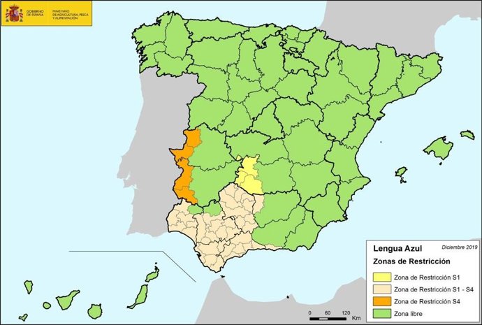 Mapa sobre incidencia de 'lengua azul'