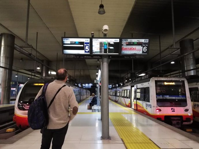 Un hombre consulta los horarios de tren en la Estación Intermodal de Palma.