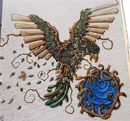 Mural decorativo de pájaro con alas de madera