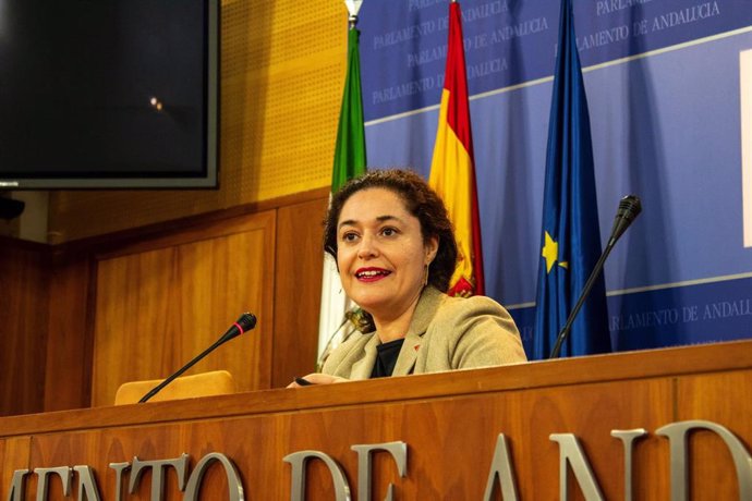 La portavoz parlamentaria de Adelante Andalucía, Inmaculada Nieto (IU), en rueda de prensa. Foto de archivo
