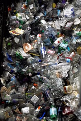 June 11, 2019 - San Francisco, California, United States: Plastic bottles ready to be turned into bales are seen in a high density baler at Recology's Recycle Central on Tuesday, June 11, 2019 in San Francisco, Calif. Even in an eco-conscious city like 