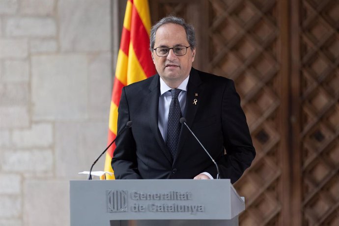 El president de la Generalitat, Quim Torra, pronuncia una declaració institucional al Palau de la Generalitat, Barcelona (Catalunya/Espanya), 29 de gener del 2020.