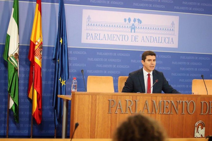 El portavoz parlamentario de Cs, Sergio Romero, en rueda de prensa. En una imagen de archivo.