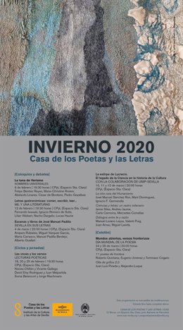 Cartel invierno 2020 de la Casa de los Poetas y las Letras.