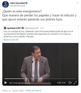 Oyarzabal envía un "saludo" a Fernández, al que se refiere como "el concejal este de Vox", tras su polémica en Twitter.