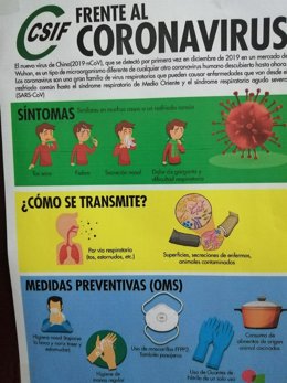 Cartel de recomendaciones de CSIF-A frente al coronavirus.