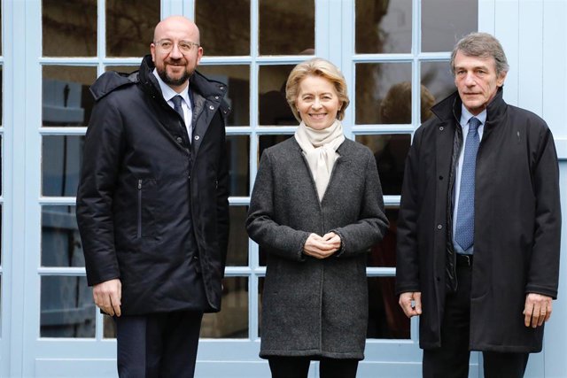 Von der Leyen, Sassoli and Michel dismiss the United Kingdom calling for a new dawn of leadership and unity to the EU Charles Michel, Ursula von der Leyen y David Sassoli
