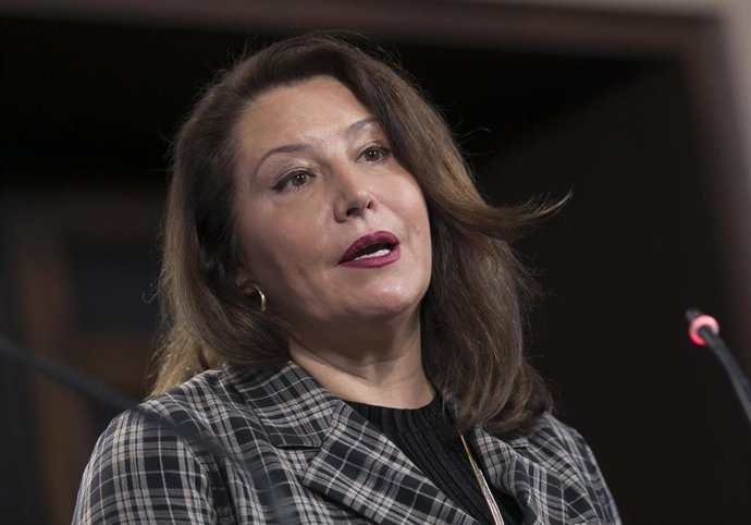 Rueda de prensa posterior al Consejo de Gobierno de Andalucía. La consejera de Agricultura, Carmen Crespo, durante su intervención. En el Palacio de San Telmo, Sevilla, a 09 enero de 2020.