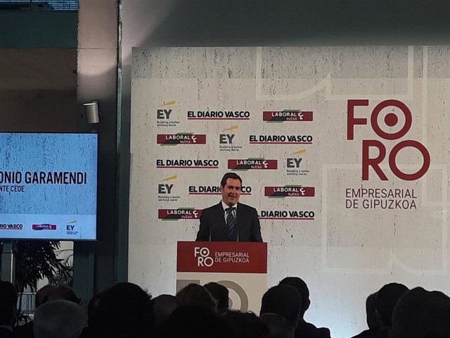 El presidente de la CEOE, Antonio Garamendi, en el Foro Gipuzkoa