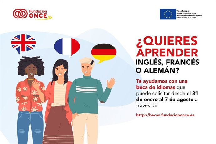 La Fundación ONCE pone en marcha la tercera edición del programa de ayudas de movilidad internacional para jóvenes con discapacidad de entre 18 y 29 años que quieran estudiar inglés, francés o alemán en países de la Unión Europea.