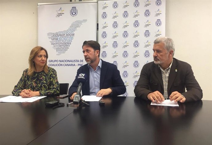 La diputada autonómica, Rosa Dávila, el portavoz de CC en el Cabildo de Tenerife, Carlos Alonso y el consejero insular Antolín Bueno, en rueda de prensa