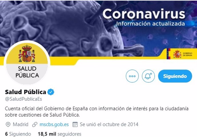 Cuenta de Twitter por el coronavirus