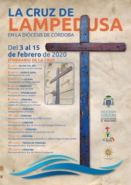 Cartel con el recorrido de la Cruz de Lampedusa por la Diócesis de Córdoba.