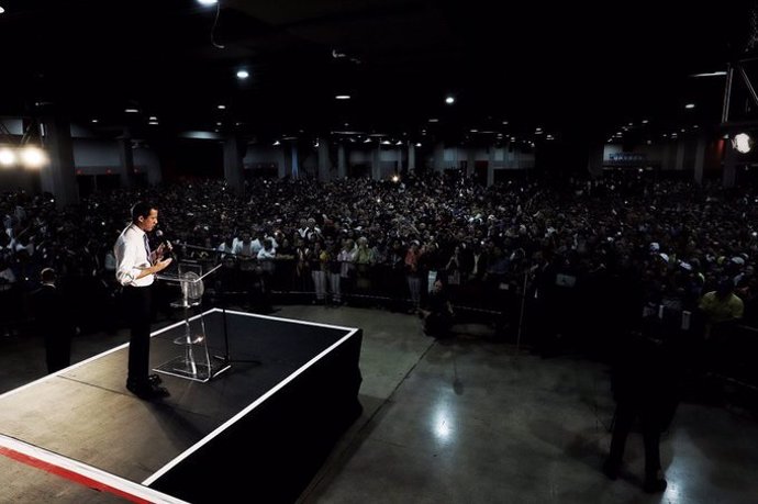 Imagen del autoproclamado "presidente encargado" de Venezuela, Juan Guaidó, en su intervención en Miami.