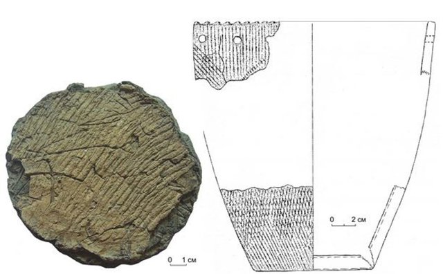 Fragmento de olla de cerámica recuperada en Siberia