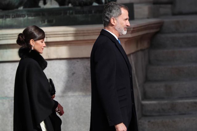 La Reina Letizia y el Rey Felipe VI  acuden a la Solemne Sesión de Apertura de la XIV Legislatura en el Congreso de los Diputados, en Madrid (España), a 3 de febrero de 2020.