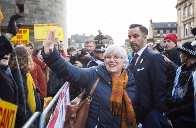 Former Catalan politician and University of St Andrews professor Clara Ponsati (L), who is facing extradition from Scotland to Spain, 