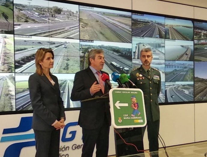 El delegado del Gobierno de España en Andalucía, Lucrecio Fernández, y la coordinadora de la Dirección General de Tráfico para Andalucía, Ceuta y Melilla, Ana Luz Jiménez, en rueda de prensa