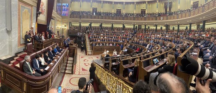 Vista general del hemiciclo del Congreso de los Diputados durante el discurso del rey Felipe VI en la Solemne Sesión de Apertura de la XIV Legislatura, en Madrid (España), a 3 de febrero de 2020.