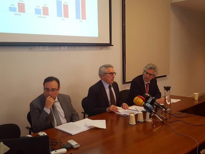 En el centro, el presidente de la Cámara Oficial de Contratistas de Obras de Catalunya (CCOC), Joaquim Llansó