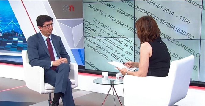 El vicepresidente de la Junta, Juan Marín, durante la entrevista en Canal Sur Televisión
