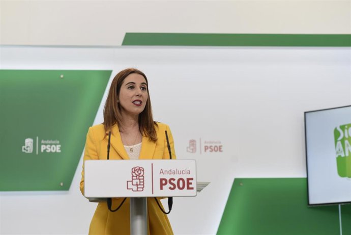 La portavoz de Educación del Grupo Parlamentario Socialista y secretaria de Políticas Migratorias y Andaluces en el Exterior del PSOE de Andalucía, Beatriz Rubiño, en rueda de prensa.