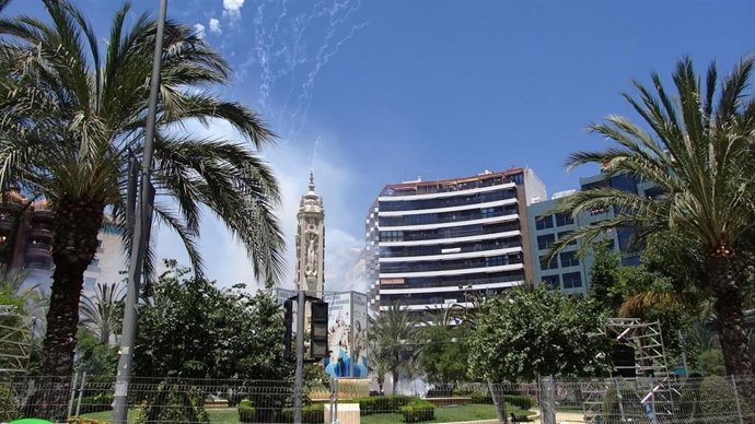 La fuente de Luceros durante una masclet, imagen de archivo.