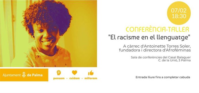 Cartel de la charla de Afroféminas 'El racismo en el lenguaje' este viernes en el Casal Balaguer.