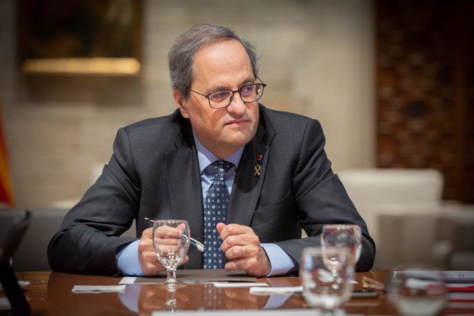 El president de la Generalitat, Quim Torra, durant la reunió del Govern amb motiu dels efectes del temporal Gloria, Barcelona (Catalunya), 24 de gener del 2020.