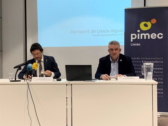 El secretario de Infraestructuras y Movilidad, Isidre Gavín, y el presidente de la Pimec Lleida, Jaume Saltó