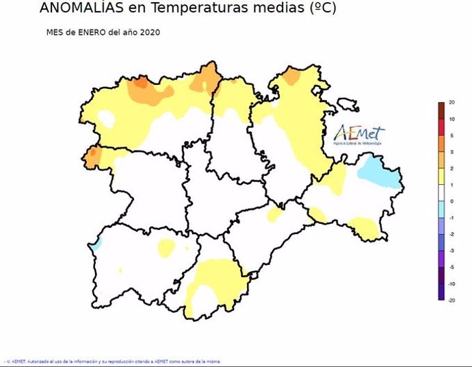 Gráfico sobre las anomalías de temperaturas en enero elaborado por la Aemet
