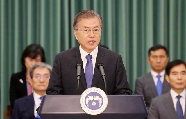 El presidente de Corea del Sur, Moon Jae In, en una rueda de prensa en Seúl