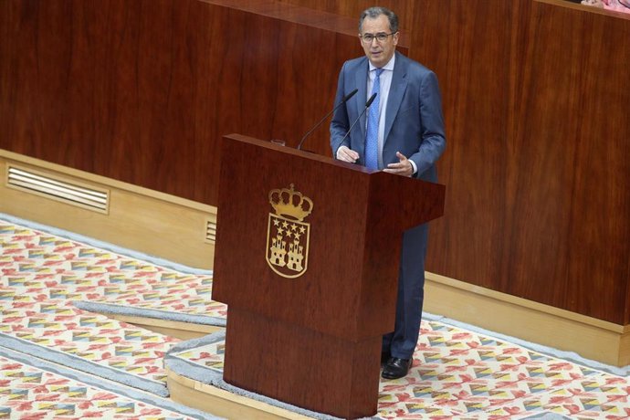 El portavoz del PP en la Asamblea de Madrid, Enrique Ossorio, interviene durante el pleno de investidura de Ángel Garrido